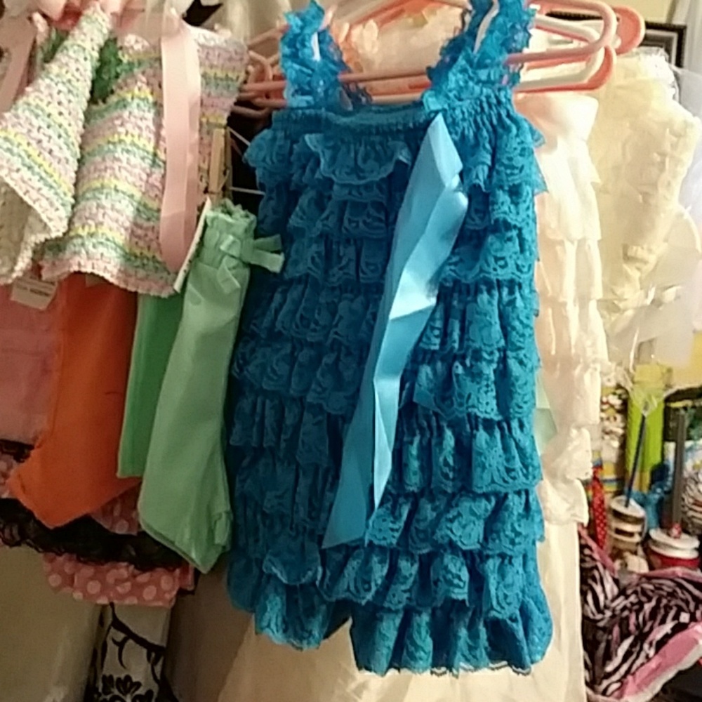 Teal lace romper. Size M (12-24Months)